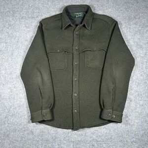Woolrich Fleece Button Up Shirt Men's‎ size Medium Green Hunting Pockets